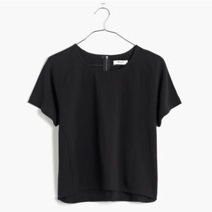 Madewell Structured Crop Top Boxy Black Shirt Thick Knit Cotton Size XS